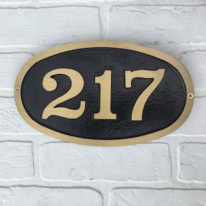 Solid Brass Oval House Number Sign: Traditional Style, Horizontal Address Plaque, (10 3/8" X 6 1/4")