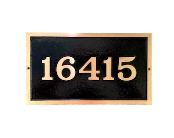Custom Brass House Number Sign: Traditional Style, Horizontal Address Plaque, (15 3/8" x 9 1/8")