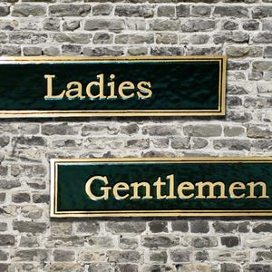 Brass Ladies and Gentlemen Restroom Sign Set: Contemporary Style, (9 5/8" X 2 3/8")