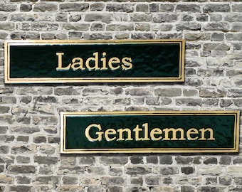Brass Ladies and Gentlemen Restroom Sign Set: Contemporary Style, (9 5/8" X 2 3/8")