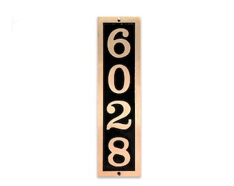 Custom House Number Sign: Solid Brass, Vertical, 4 1/4" x 16", Rectangle Address Plaque