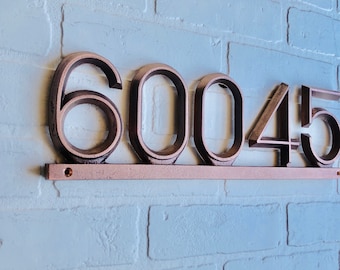 Industrial Solid Copper, Horizontal House Number Sign: Modern Style Address Plaque, (16 1/2" X 5 1/2")