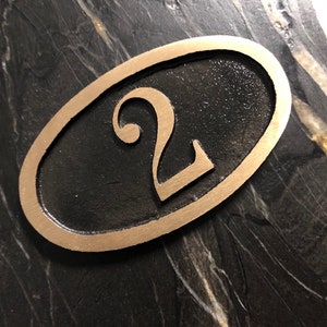 Address Door Number Plaque: Small Brass Oval House Sign, 5" x 3", Bold numbers, Solid Metal image 5