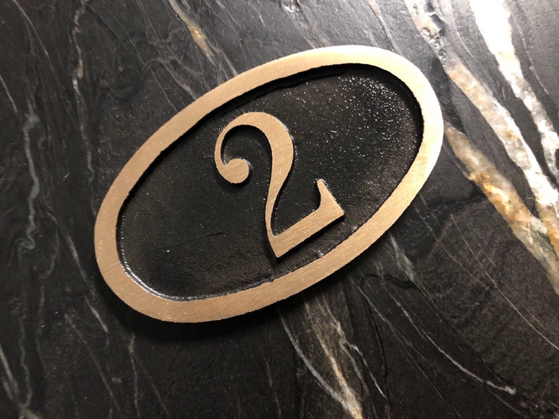 Address Door Number Plaque: Small Brass Oval House Sign, 5" x 3", Bold numbers, Solid Metal image 5