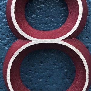 Custom House Number Sign, Horizontal and Aluminum: Oak Bar Address Plaque Maroon