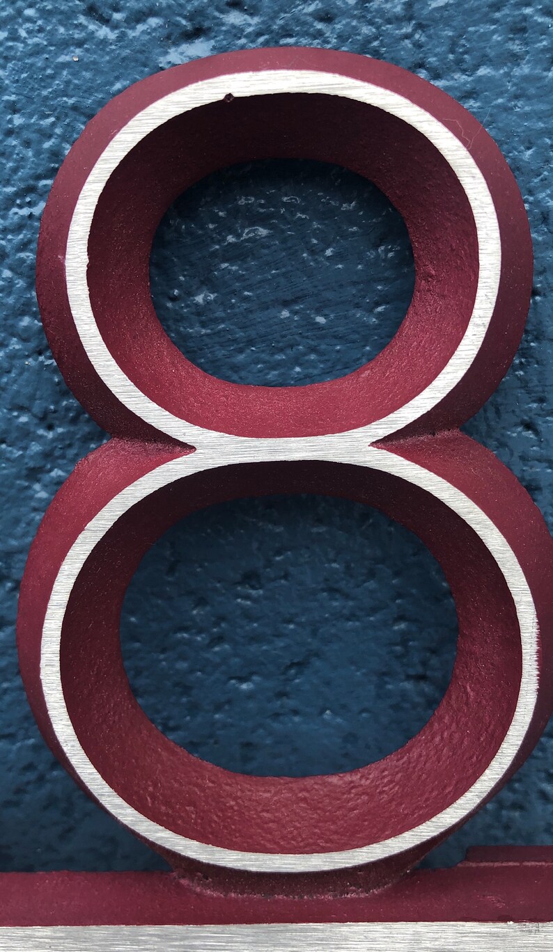 Custom House Number Sign, Horizontal and Aluminum: Oak Bar Address Plaque Maroon