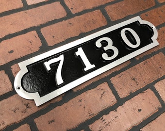 Custom House Number Sign: Traditional, Horizontal Palmer, Aluminum Address Plaque 16" X 4 1/4"