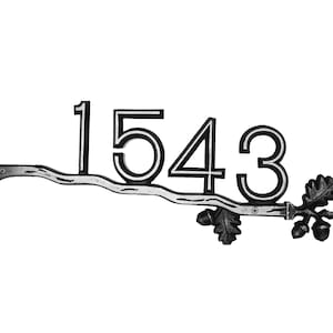 Custom House Number Sign, Horizontal and Aluminum: Oak Bar Address Plaque image 1