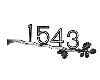 Custom House Number Sign, Horizontal and Aluminum: Oak Bar Address Plaque