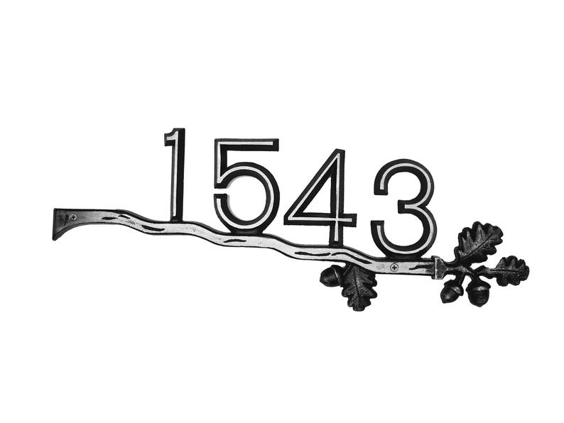 Custom House Number Sign, Horizontal and Aluminum: Oak Bar Address Plaque image 1
