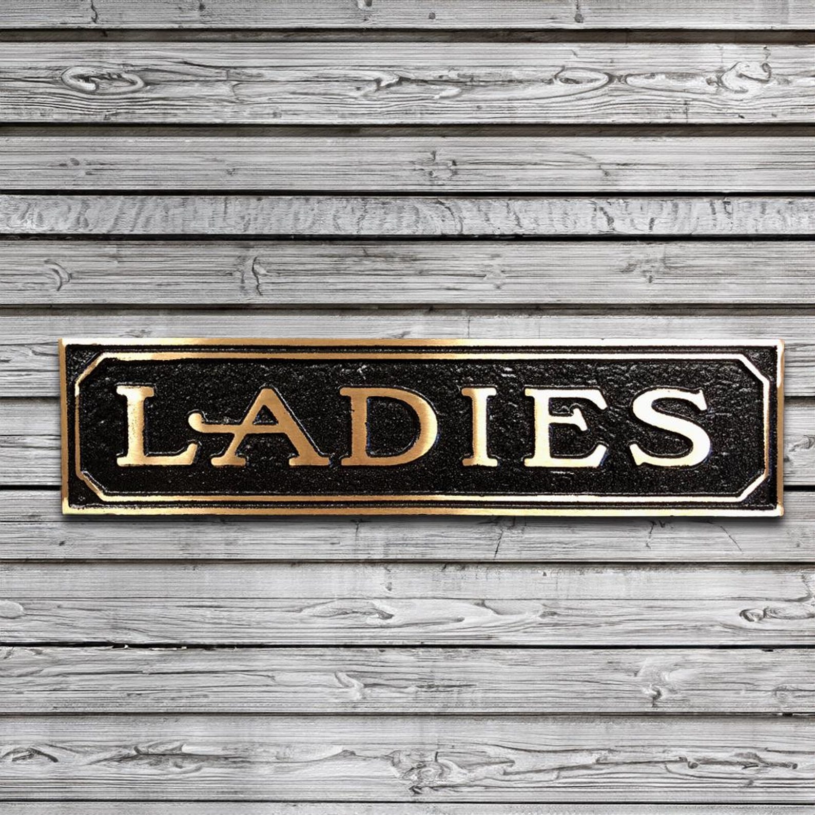 Antiqued Brass Ladies Restroom Sign - Rustic Farmhouse Style, (9 5/8