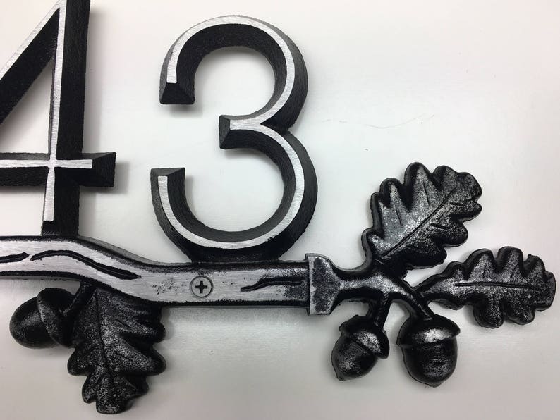 Custom House Number Sign, Horizontal and Aluminum: Oak Bar Address Plaque Black