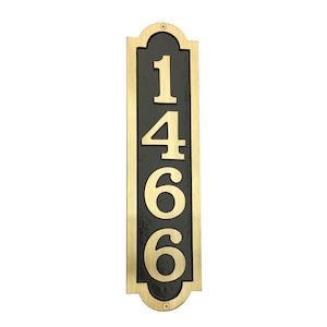 Solid Brass Vertical House Number Sign: Traditional "Palmer" Arch Design, (4 1/4" X 17")