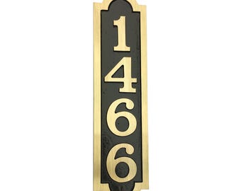 Solid Brass Vertical House Number Sign: Traditional "Palmer" Arch Design, (4 1/4" X 17")