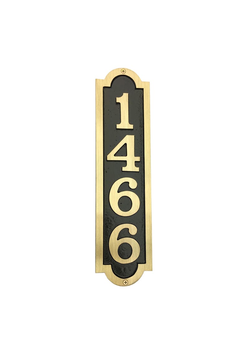 Solid Brass Vertical House Number Sign: Traditional "Palmer" Arch Design, (4 1/4" X 17") image 1