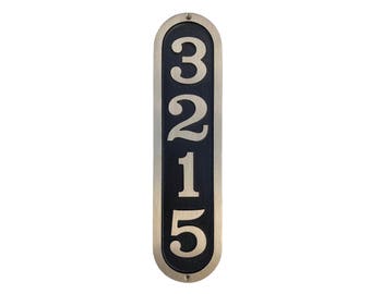 Custom Brass Vertical House Numbers, Traditional Arch House Number Sign 17 1/4" X 4 1/4"