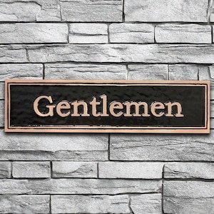 Gentlemen: Door or Wall Sign, Contemporary Series,  Vintage Brass Sign 9 5/8&quot; X  3/16&quot; X 2 3/8&quot;