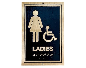 Brass Ladies Room Sign: Modern Style with Braille (6" x 9")