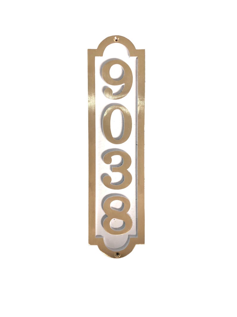 Solid Brass Vertical House Number Sign: Traditional "Palmer" Arch Design, (4 1/4" X 17") image 2