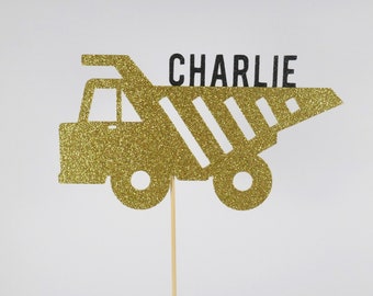Construction cake topper, dump truck cake topper, birthday cake topper, custom name cake topper