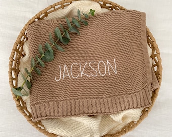 Personalised Baby Blanket | Cotton Knit | Embroidered | Baby Gift | Newborn Baby | Toffee