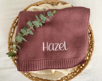 Personalised Baby Blanket | Cotton Knit | Embroidered | Baby Gift | Newborn Baby | Wild Plum
