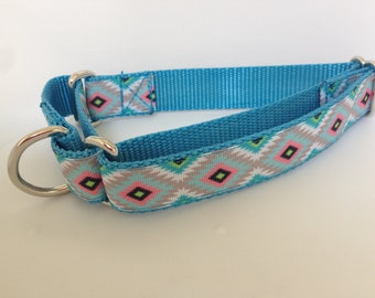 Anti-Escape Martingale Dog Collar and matching leash, Tribal Ribbon adjustable collar and leash, Handcrafted in USA
