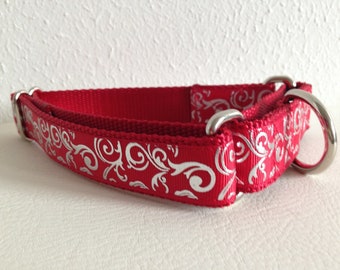 Martingale Dog Collar and Matching Leash, Royal Swirl Red Martingale Collar, Red Martingale Dog Collar, Adjustable Dog Collar, Handmade