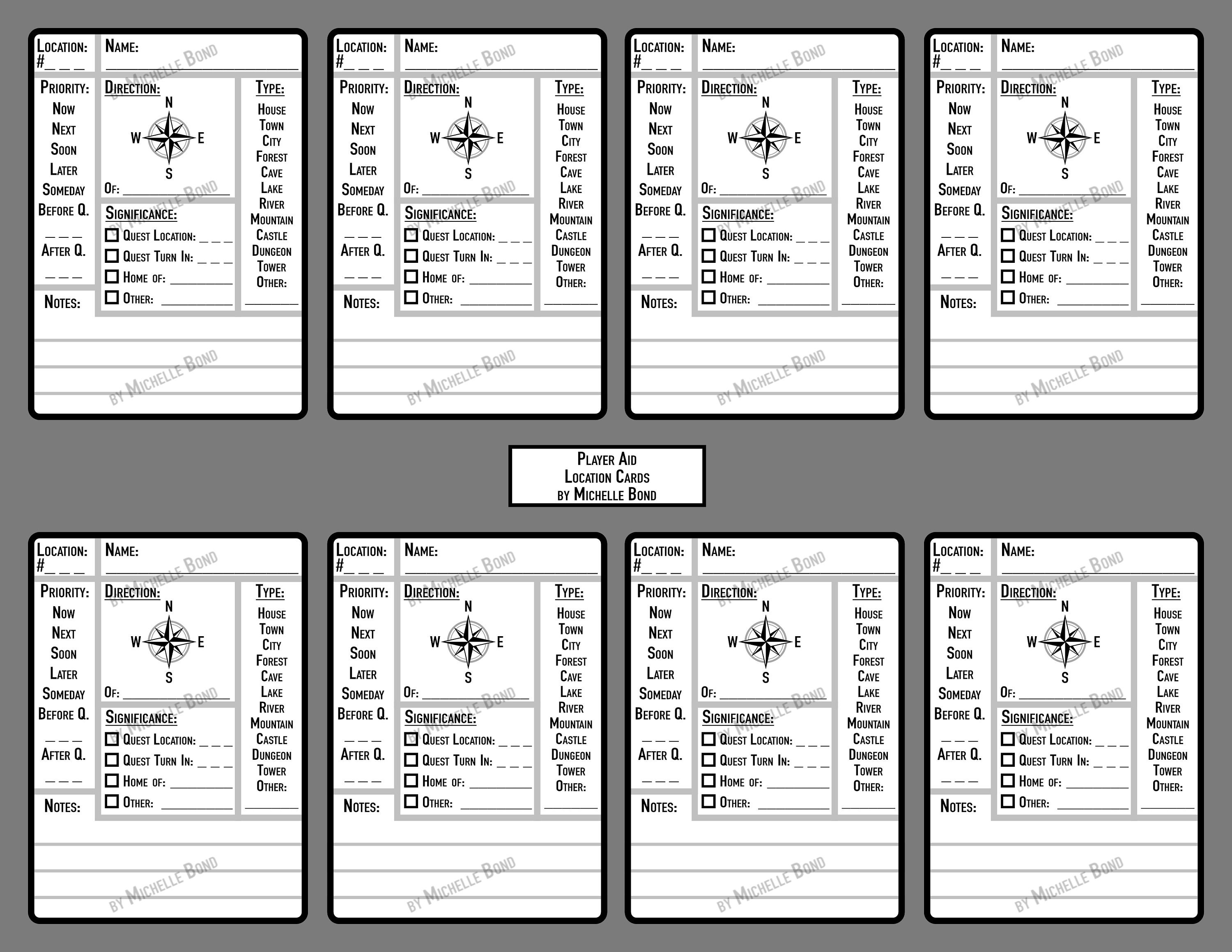 D&D Shop and Location Cards Pocket Size Session Notes Player Etsy