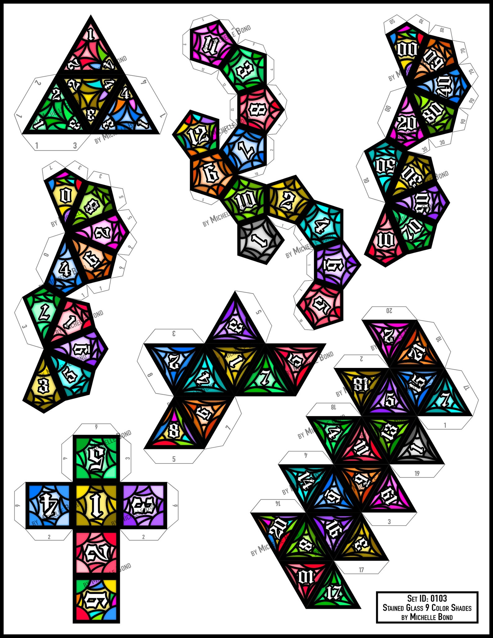 Stained Glass Paper Dice Set Digital Download Etsy