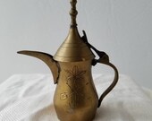 Vintage Islamic Solid Brass Coffee Pot Pitcer Dallah Handmade Hand Etched Saudi Arabia