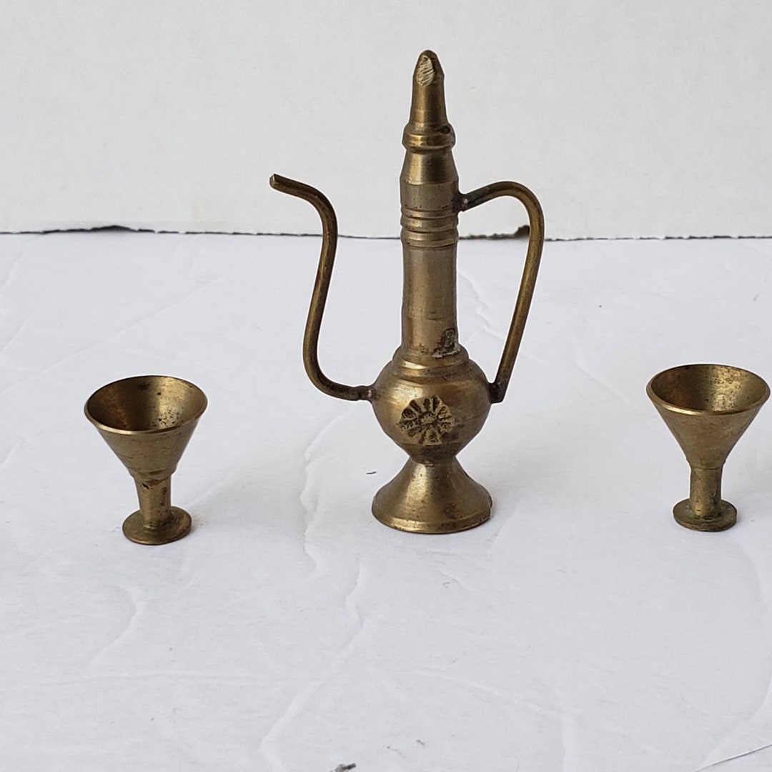 Vintage Miniature Brass Teapot/ Jug With 2 Cups Etsy