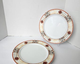 Juego de 2 platos llanos de porcelana fina Rennie Mackintosh, vintage y poco comunes.
