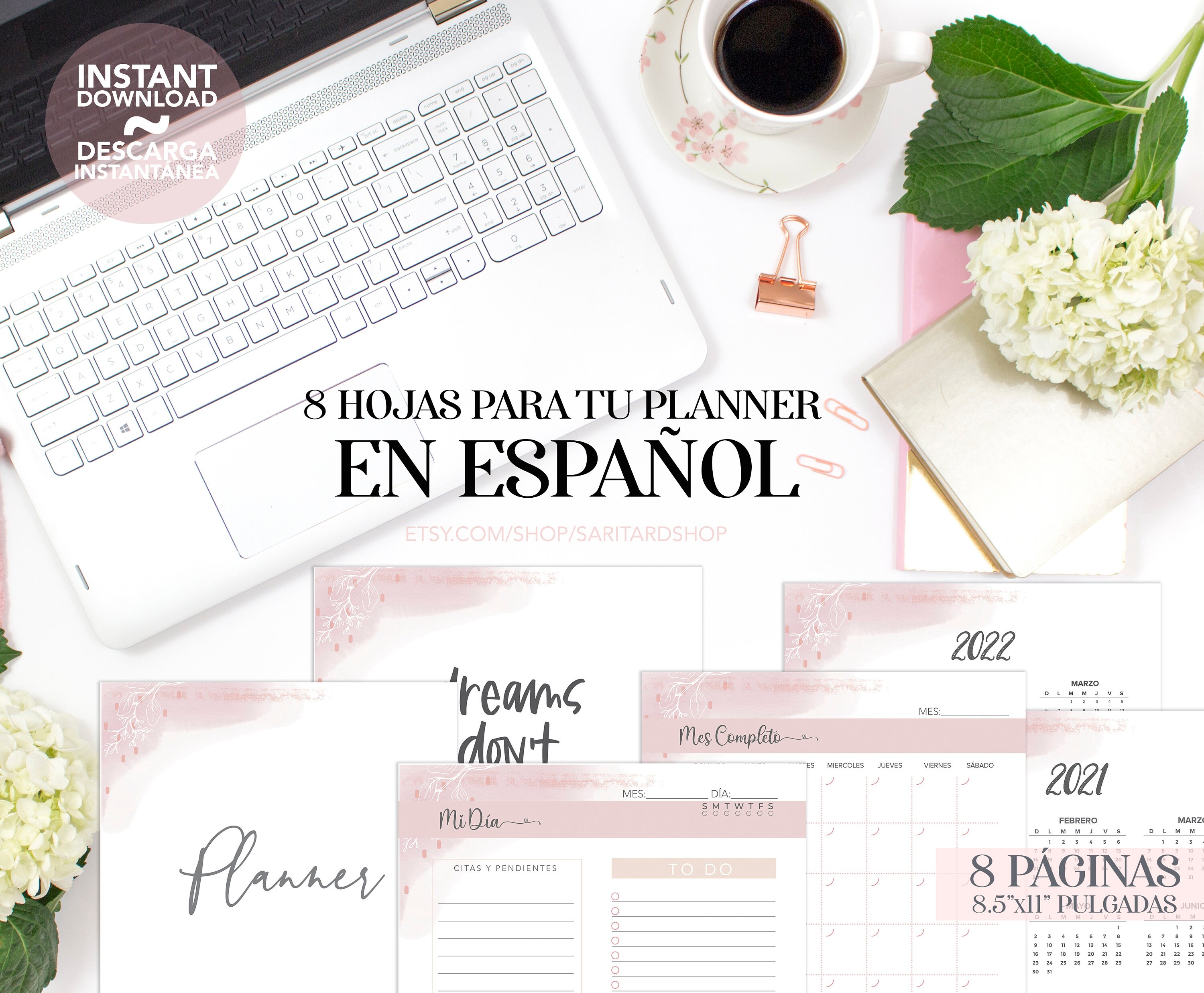 8 pages planner printable in Spanish 2021 2022 DIGITAL Etsy
