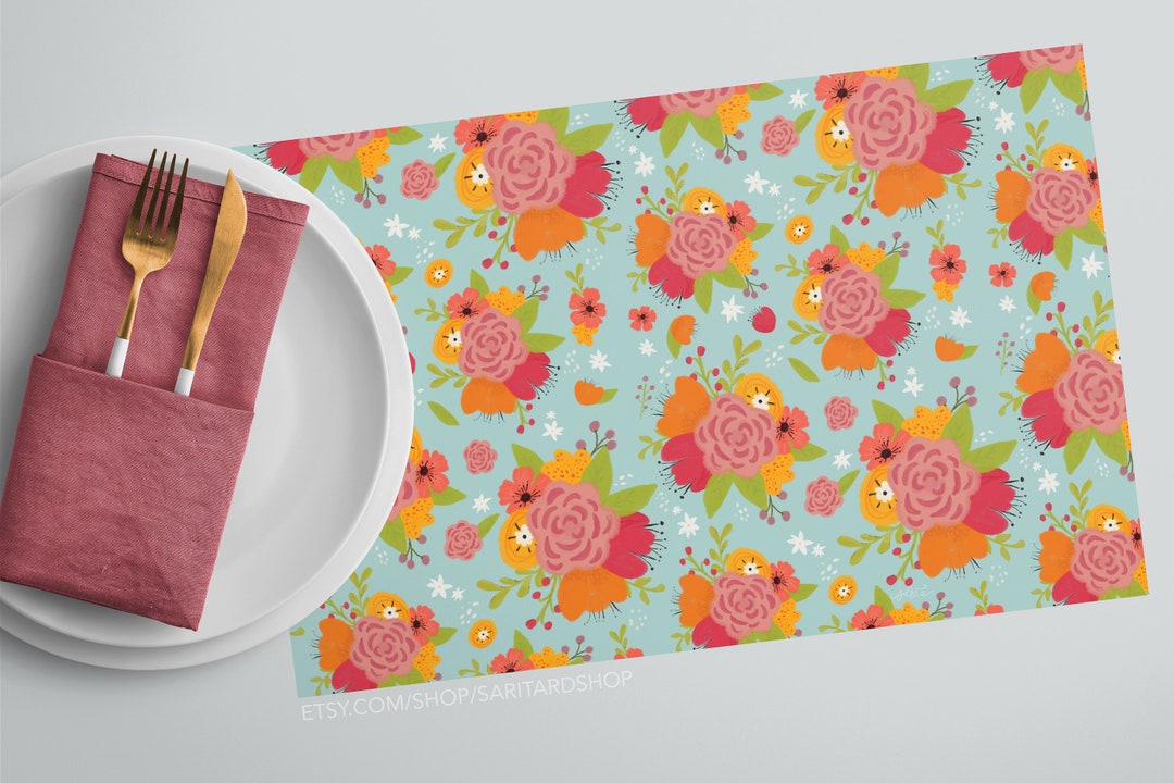 Printable Floral Paper Placemat Bright Placemats, Floral Place Mats by