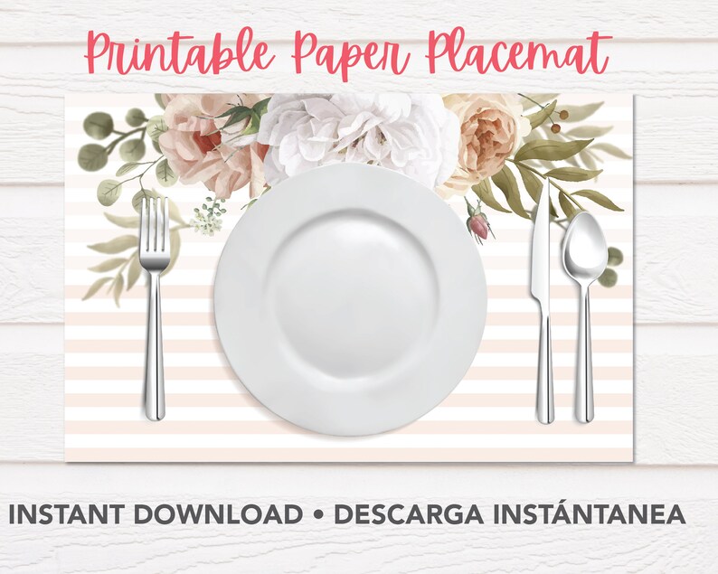 Printable Floral Paper Place Mat Elegant Placemats, Floral Placemats Etsy
