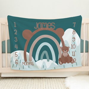 Woodland Bear Milestone Blanket - Bear Milestone Blanket - Woodland Milestone Blanket - Woodland Nursery - Baby Shower Gift