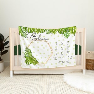 Tropical Palm Leaves Milestone Blanket - Tropical Milestone - Personalized Baby Blanket - Palm Leaves Theme - Coming Home Blanket