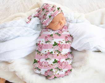 Pink Rose Garden Swaddle - Rose Nursery - Baby Shower Gift - Personalized Swaddle - Pink Flowers - Floral Swaddle