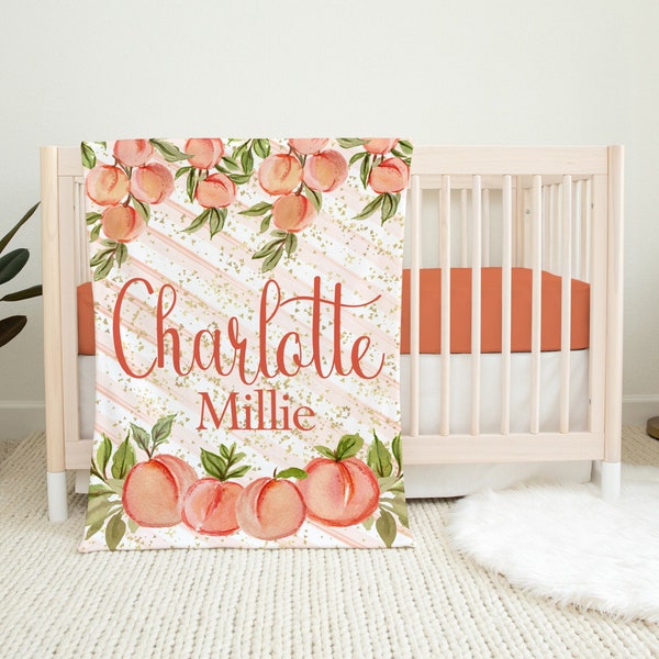 Georgia Peach Custom Name Blanket - Peaches Nursery - Georgia Peach Baby Gift - Baby Girl Gift - Baby Girl Nursery