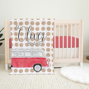 Hippie Van Custom Name Blanket - Groovy Blanket - Hippie Nursery - Baby Shower Gift - Personalized Name Blanket - Surfboard Blanket