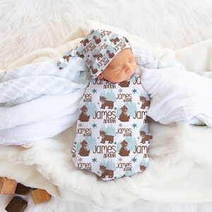 Waldbär Swaddle Decke - Bären Decke - Waldtiere Kinderzimmer - Babyparty Geschenk - Personalisierte Namensdecke