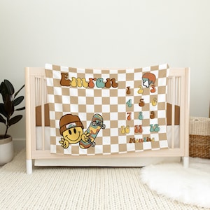 Skater Smiley Face Milestone Blanket - Groovy Nursery - Baby Shower Gift - Geruite Blanket - Happy Face Milestone Blanket
