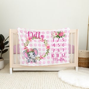 Maandelijkse mijlpaal deken meisje - pasgeboren dekens voor meisje - olifant deken - baby maand mijlpaal - baby register geschenken - meisje deken