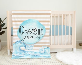 Ocean Waves Custom Name Blanket - Sea Blanket - Sea Nursery - Baby Shower Gift - Personalized Name Blanket - Surfer Nursery