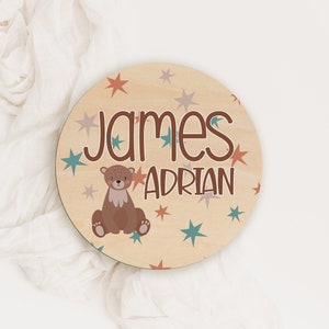 Woodland Bear Announcement Wood Round - Personalized Bear Nursery Sign - Coming Home Announcement - Woodland Animal Nursery