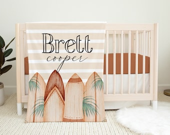 Surfboard Custom Name Blanket - Sea Blanket - Ocean Nursery - Baby Shower Gift - Personalized Name Blanket - Surfer Nursery