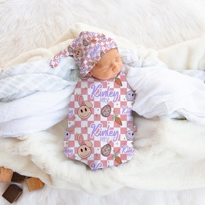 Easter Bunny Happy Face Swaddle Blanket - Newborn Swaddle - Custom Swaddle -Bunny Swaddle - Bunny Ears - Bunny Rabbit - Swaddle
