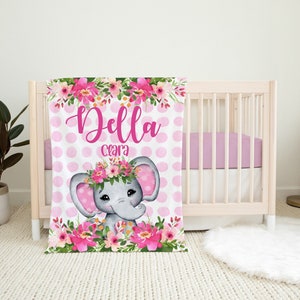 Girl Elephant Blanket -  Elephant Crib Bedding - Personalized Baby Blanket - Elephant Nursery Theme - Newborn Blanket - Baby Shower