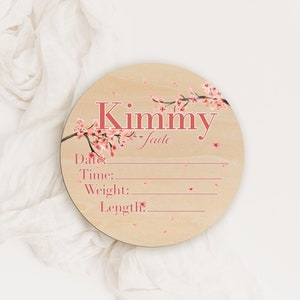 Cherry Blossom Birth Stat Sign - Sakura Name Sign - Nursery Sign - Coming Home Announcement - Cherry Blossom Nursery Theme - Newborn Stat